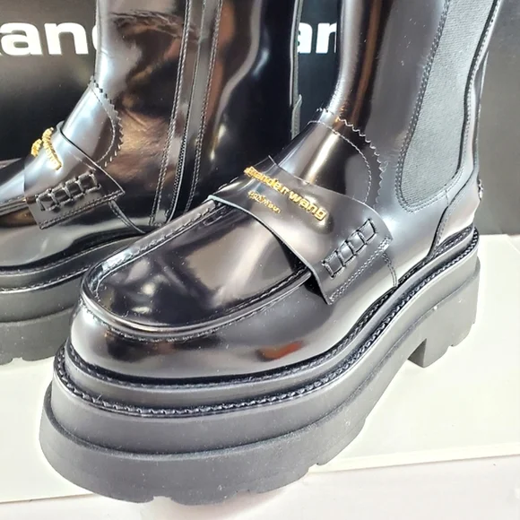 NWT$995 Alexander Wang Carter Black Patent Leather Platform Tall Boots Sz 38 - Picture 8 of 16